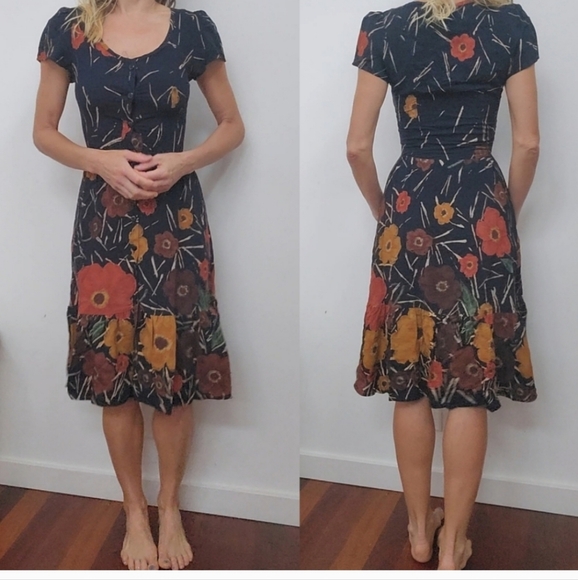 Nwot Christy Dawn rare fall floral on black button up midi dress Flagship xs - Picture 1 of 5
